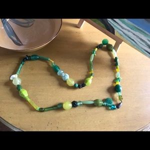 Green Glass beads Buddha bead 22” drop necklace